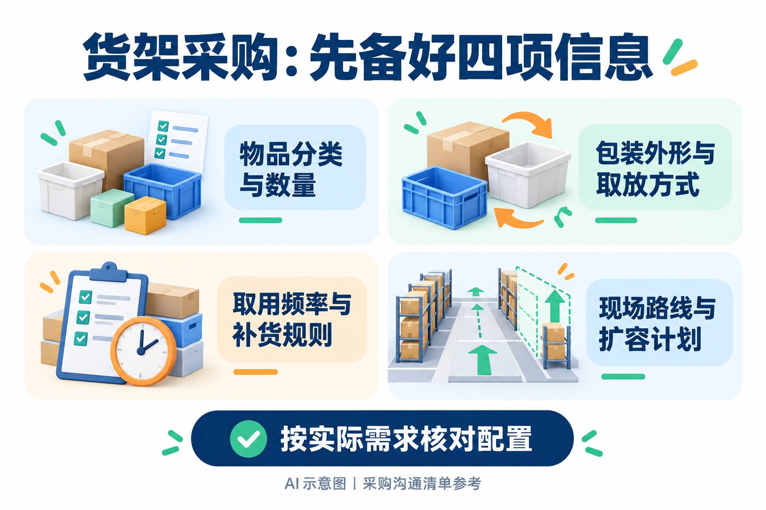 钢制货架采购前物品、包装、补货和现场条件四项核对清单